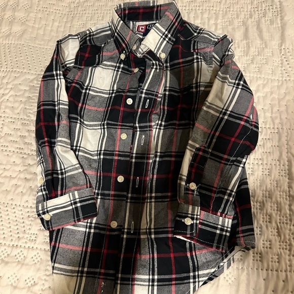 Chaps Boys Flannel White Black Red Plaid Button Down Size 4 - Picture 1 of 3